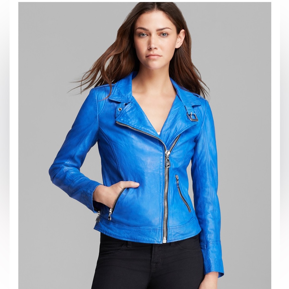 DOMA royal blue leather motorcycle Jacket, XS intermix